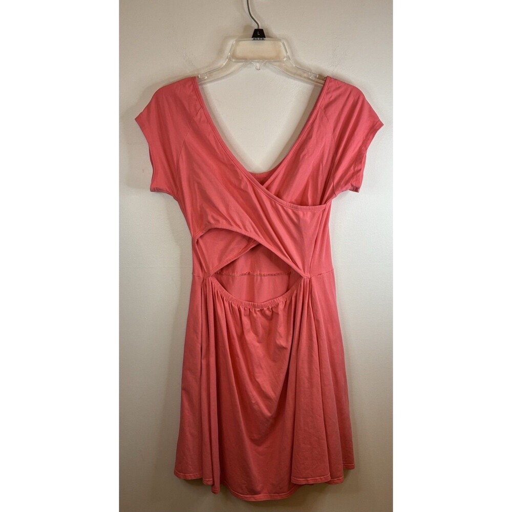 PACT Cross Back Fit & Flare Dress Women Large Salmon Cap Sleeve Casual Beach - Picture 5 of 13